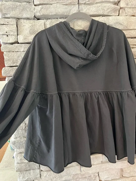 aerie Black Hooded Peplum Pullover Sweatshirt - Picture 4 of 4